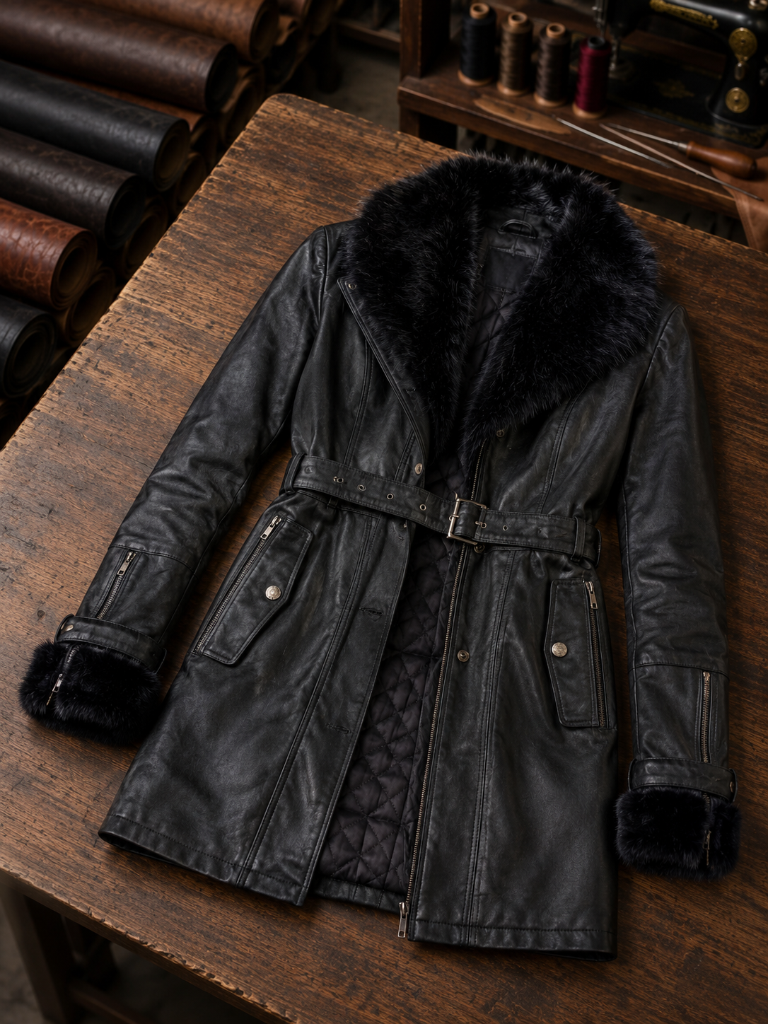 Women's Black Leather Coat