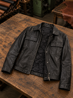 Women's Black Leather Jacket Button Closure