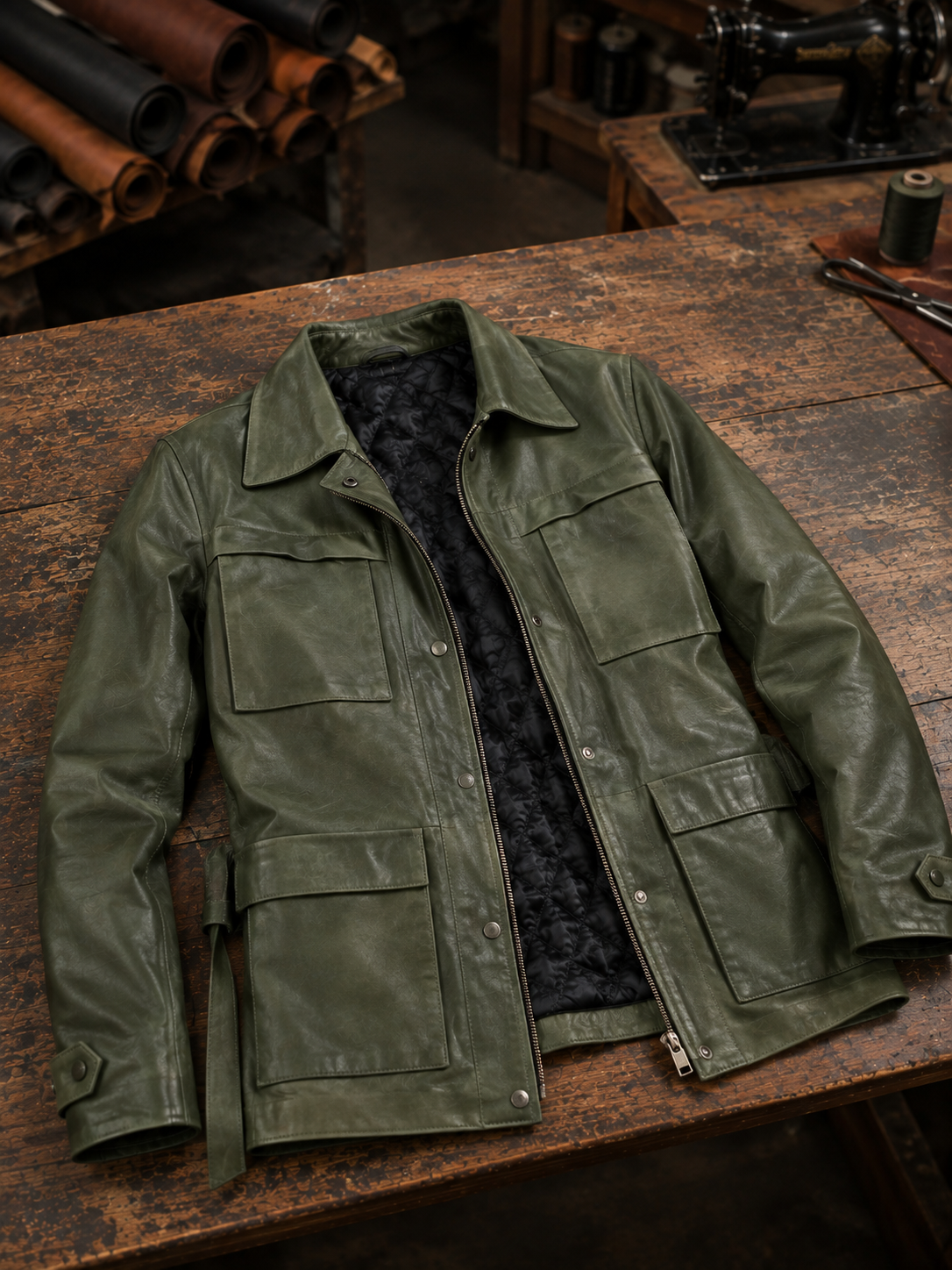 Women Green Leather Jacket