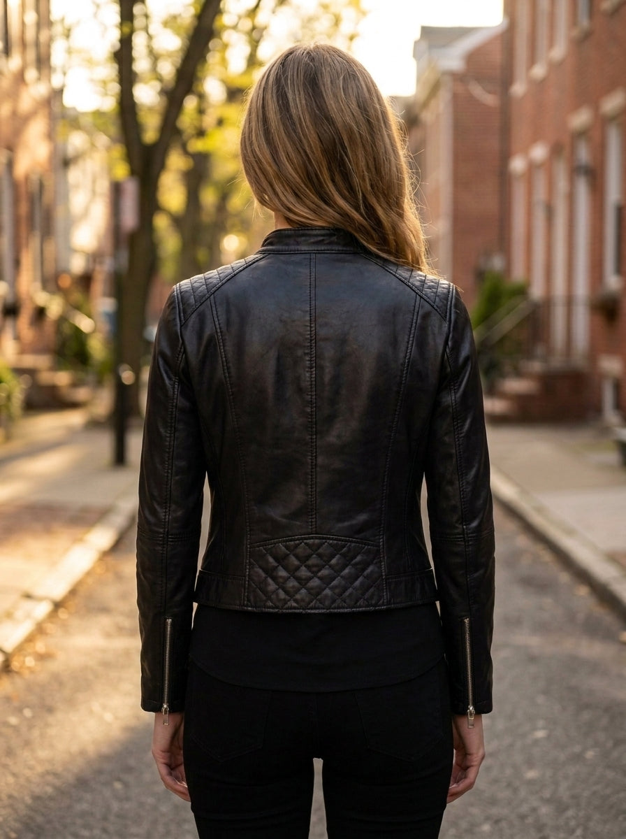 Women's Motorbike Black Leather Jacket