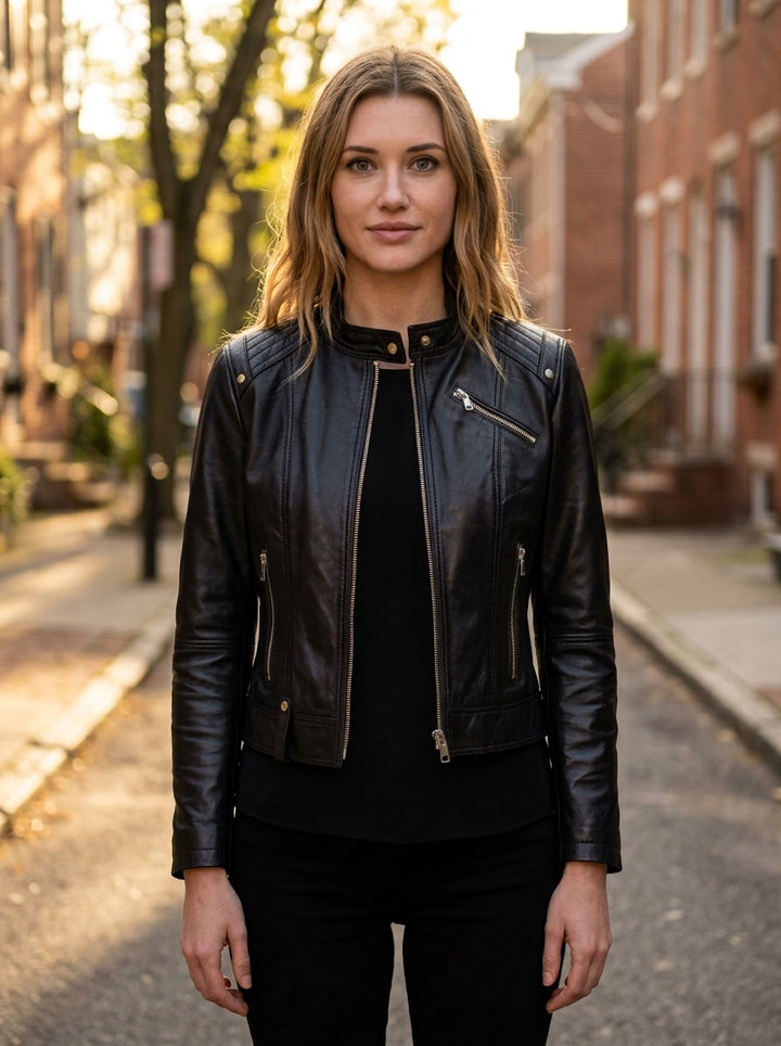 Women's Motorbike Black Leather Jacket