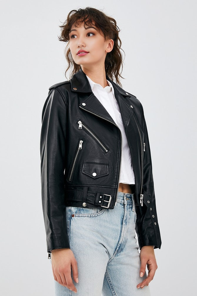 JASSICA WOMEN BLACK LEATHER JACKET