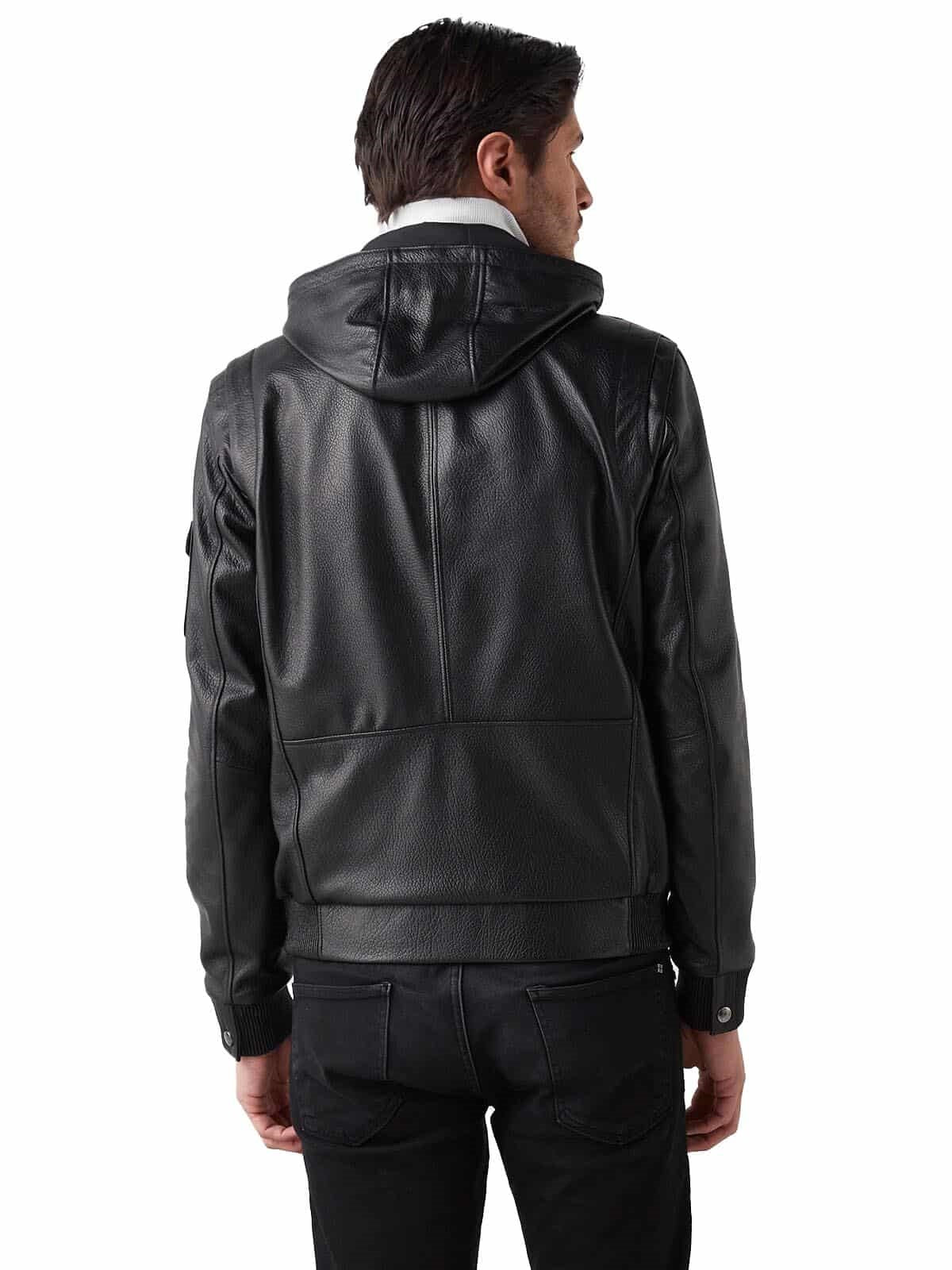 Max Black Bomber Leather Jacket With Hood