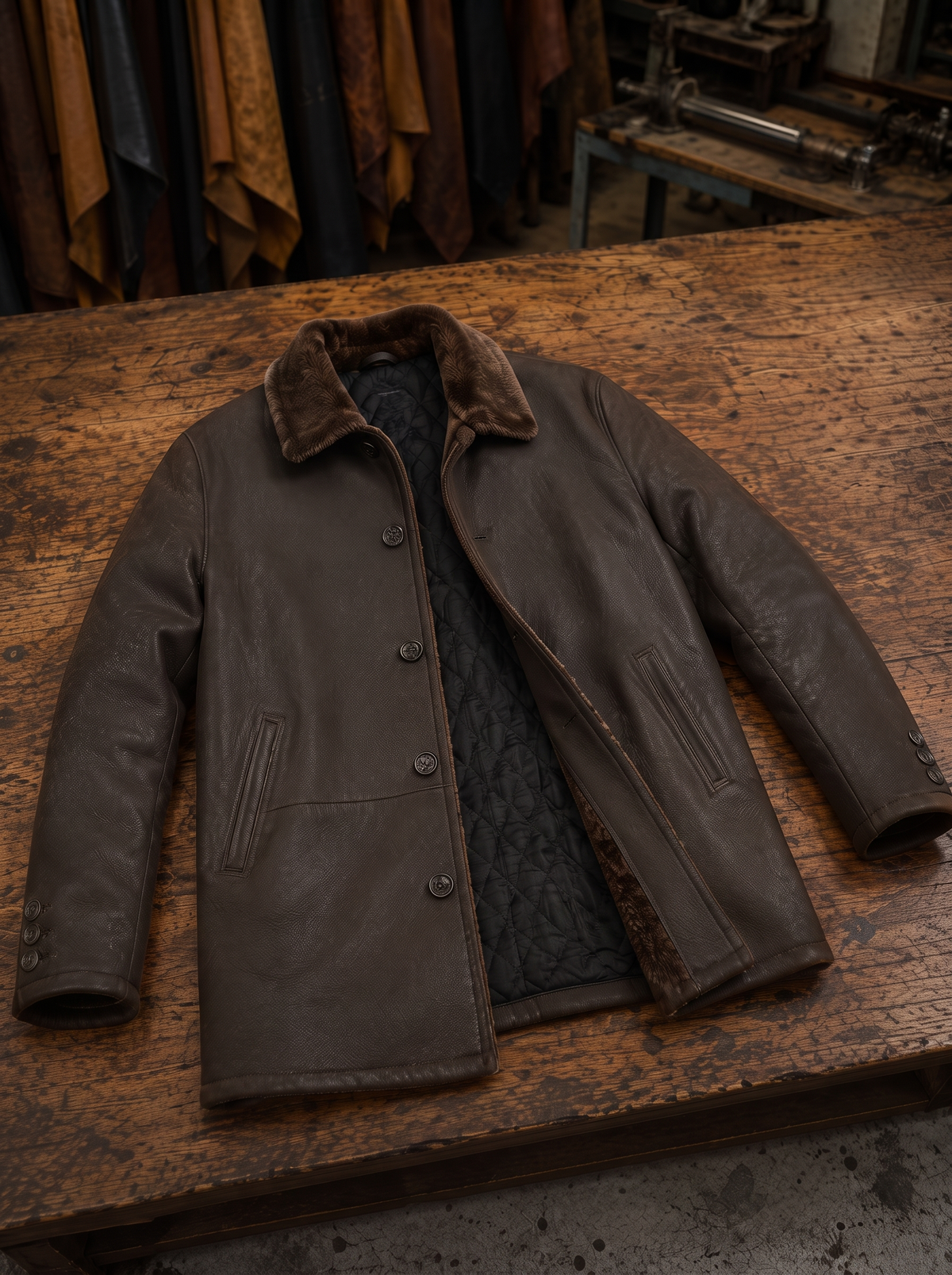 Walker Brown Long Leather Coat For Men