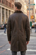 Walker Brown Long Leather Coat For Men
