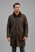 Walker Brown Long Leather Coat For Men