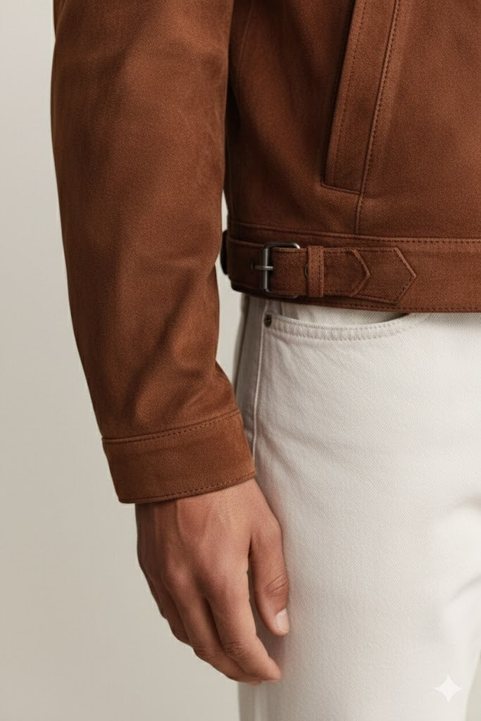 Heritage Luxe Brown Suede Trucker Jacket