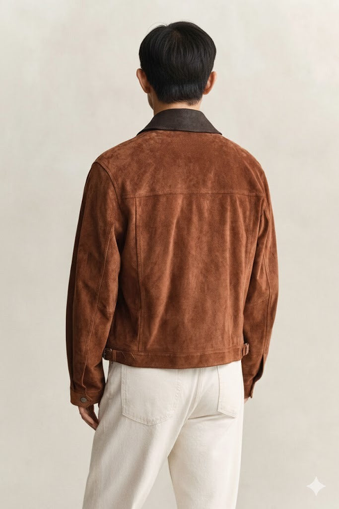 Heritage Luxe Brown Suede Trucker Jacket