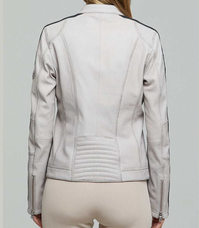 Lady White Racer Leather Jacket For Women
