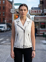 White Snow Vest Leather Jacket For Women