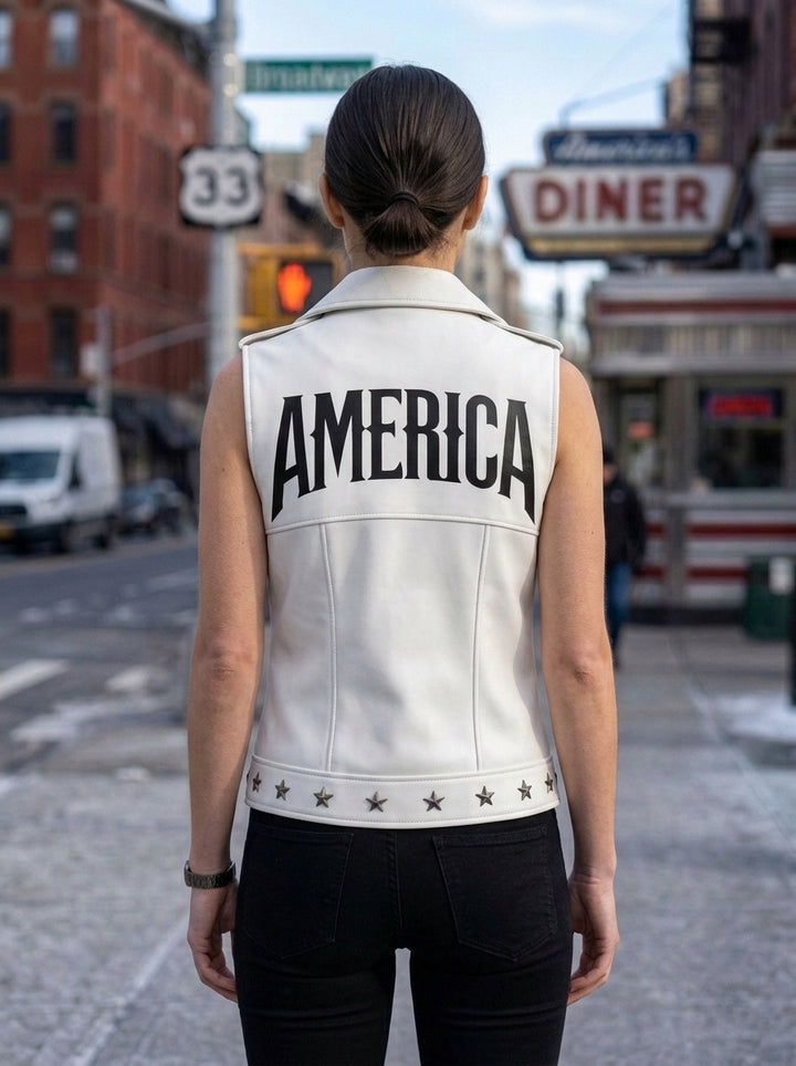 White Snow Vest Leather Jacket For Women