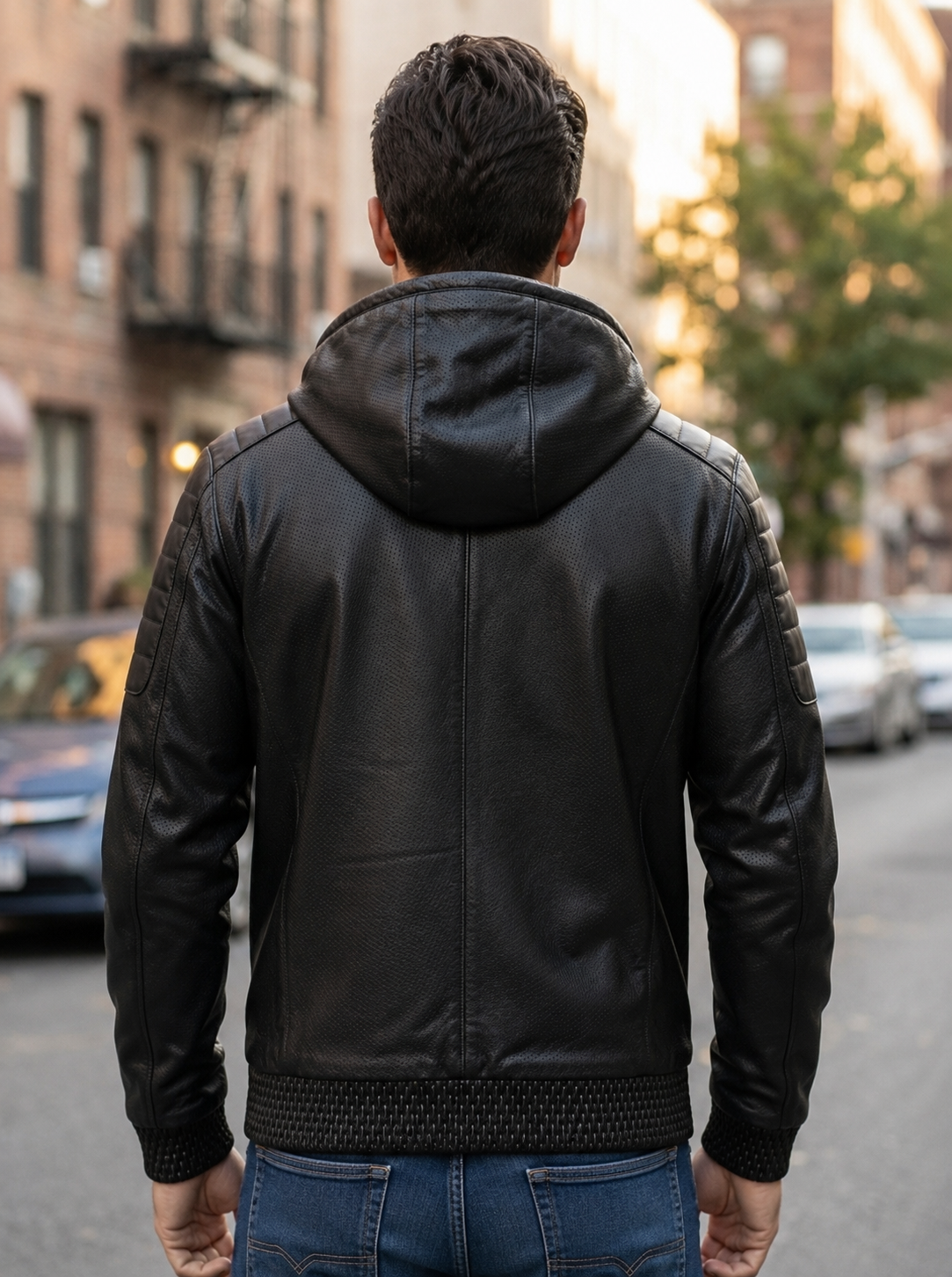 Winston Black Hooded Leather Jacket For Men