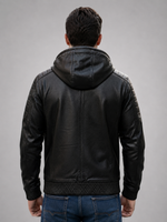 Winston Black Hooded Leather Jacket For Men