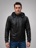 Winston Black Hooded Leather Jacket For Men