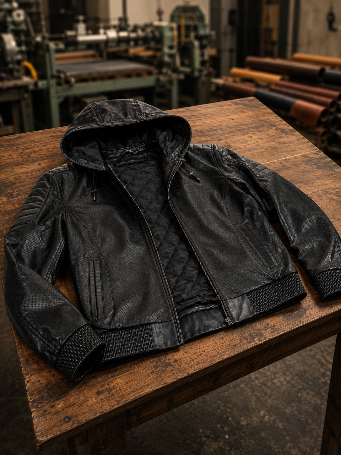 Winston Black Hooded Leather Jacket For Men