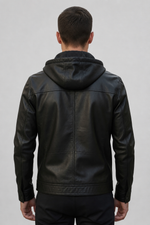 Winter Black Hoodie Leather Jacket For Men