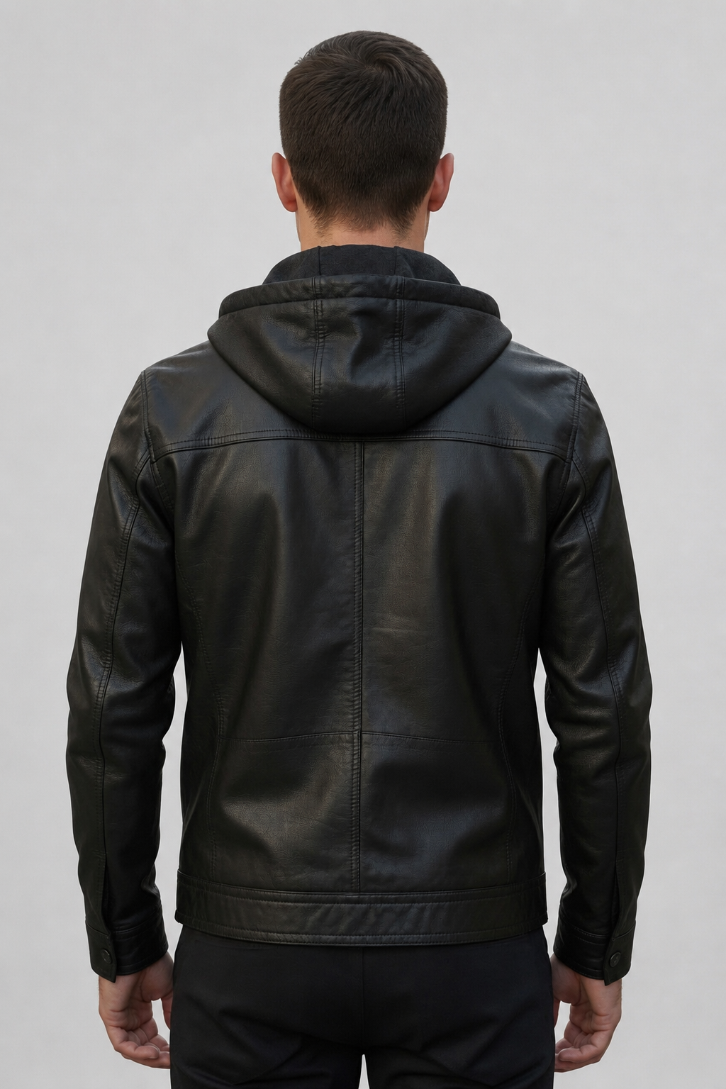 Winter Black Hoodie Leather Jacket For Men