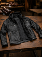 Winter Black Hoodie Leather Jacket For Men
