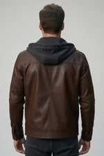 Winter Brown Leather hoodie Jacket For Men