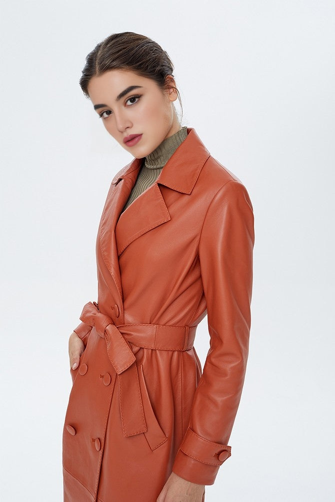 Elizabeth Camel Brown Leather Coat