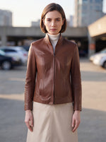 Women Brown Classic Leather Jacket