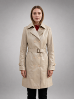 Women White High Collar Leather Coat