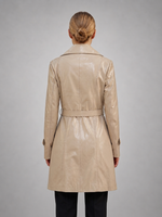 Women White High Collar Leather Coat