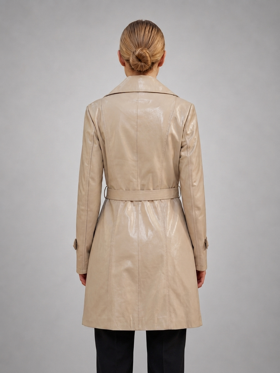Women White High Collar Leather Coat