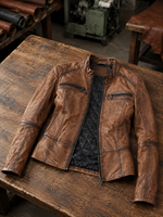 Women Amber Cafe Rccer Brown Leather Jacket