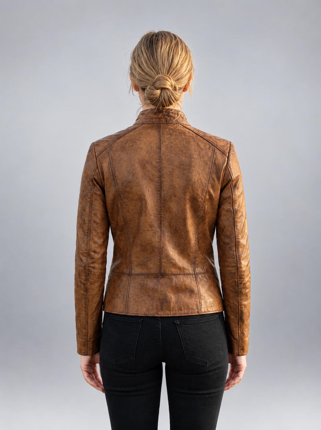 Women Amber Cafe Rccer Brown Leather Jacket