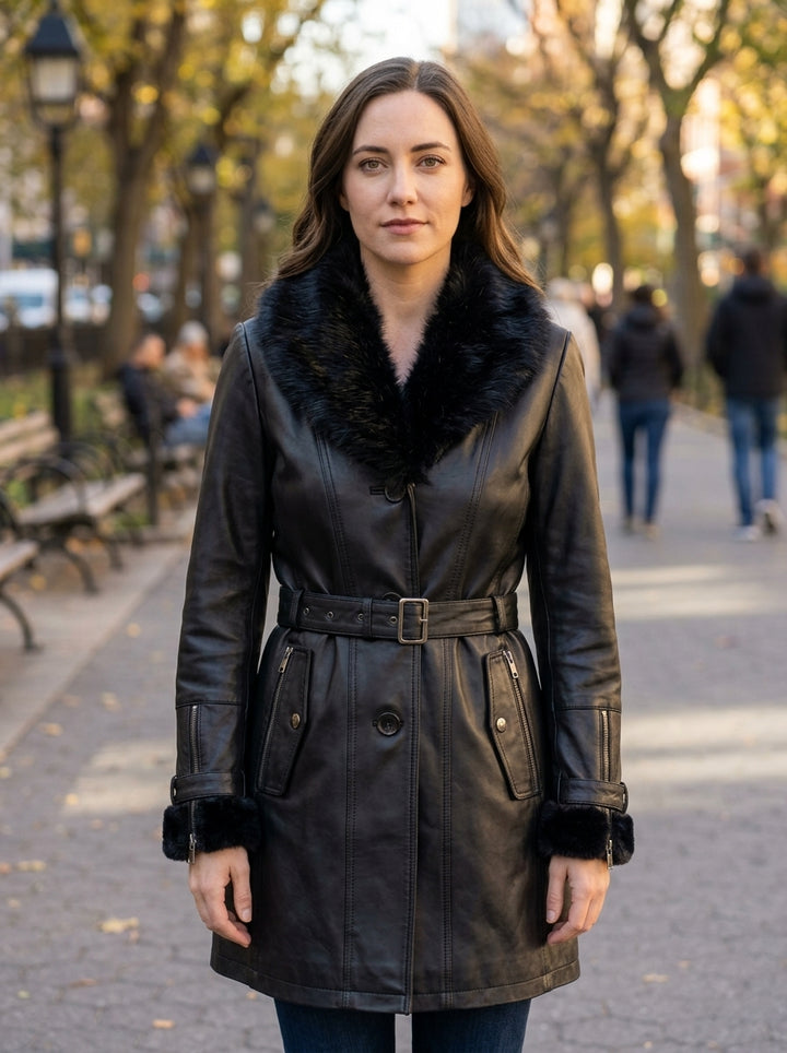 Women's Black Leather Coat