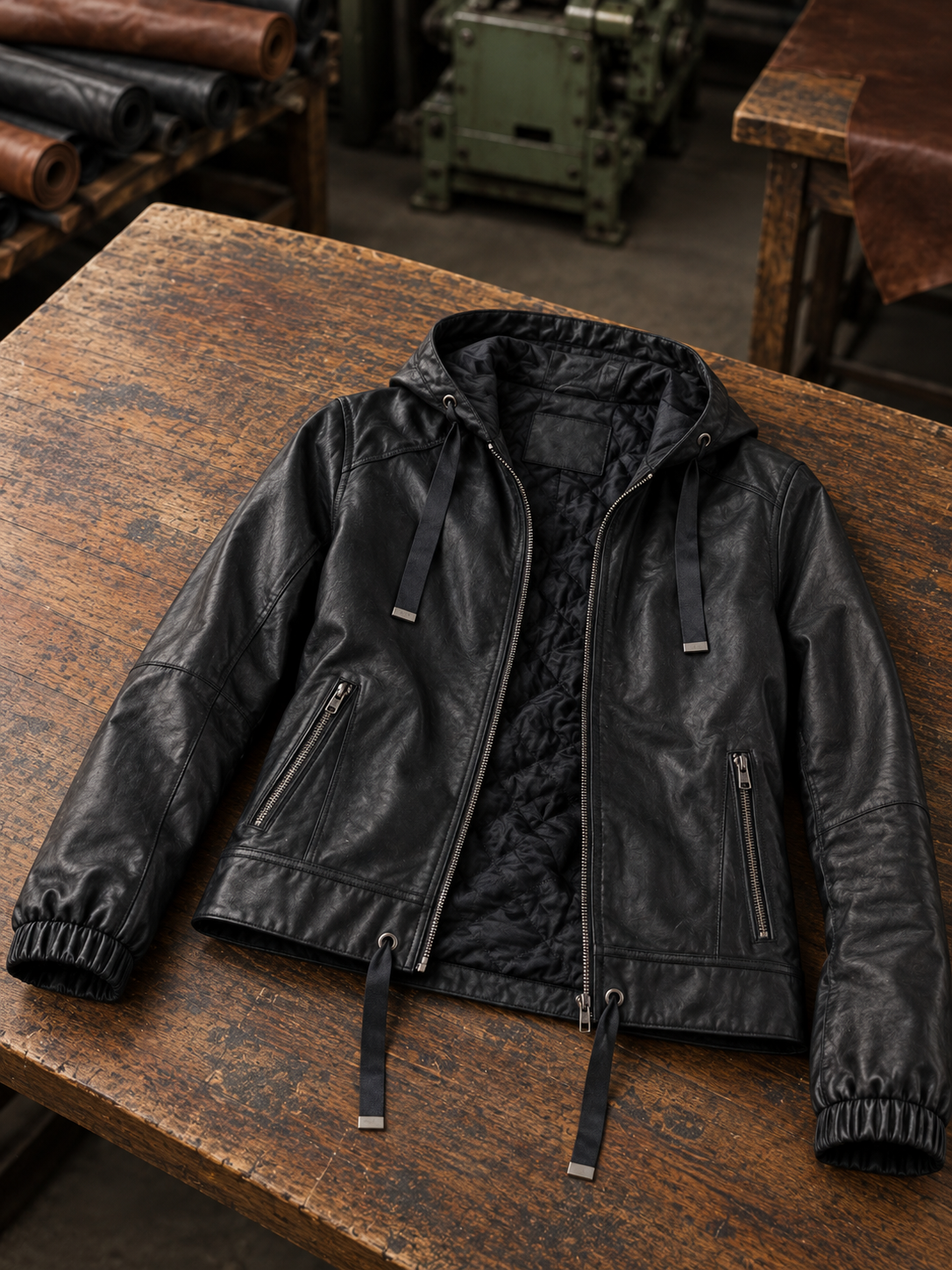 Women Black Leather Jacket With Hoodie