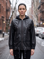 Women Black Leather Jacket With Hoodie