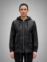Women Black Leather Jacket With Hoodie