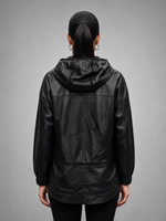 Women Black Leather Jacket With Hoodie