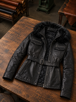 Women Black Leather Jacket With Stylish Hood