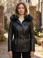 Women Black Leather Jacket With Stylish Hood