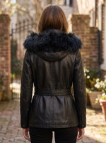 Women Black Leather Jacket With Stylish Hood