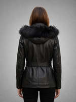 Women Black Leather Jacket With Stylish Hood