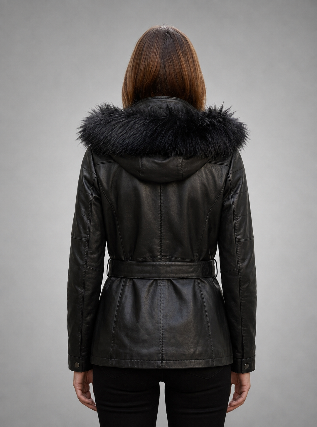 Women Black Leather Jacket With Stylish Hood