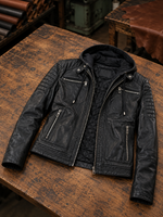 Women Black Leather Jacket With Zip Hood