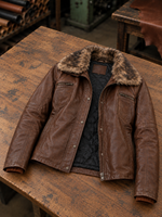 Women Brown Leather Jacket With Orignal Fur Collar