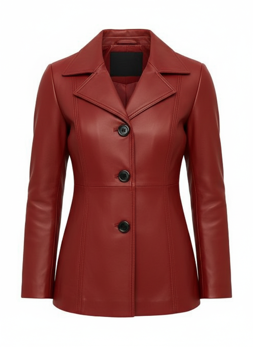Women's Maroon Leather Blazer