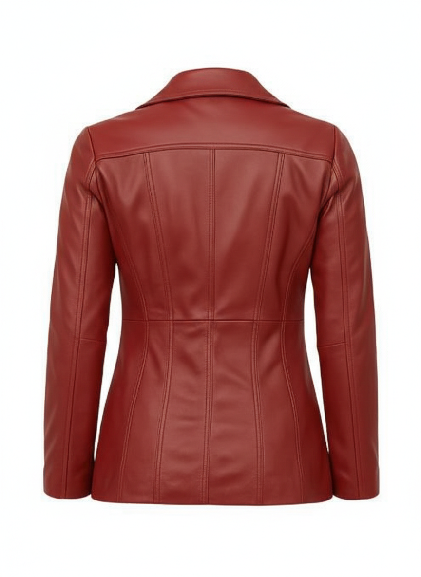Women's Maroon Leather Blazer