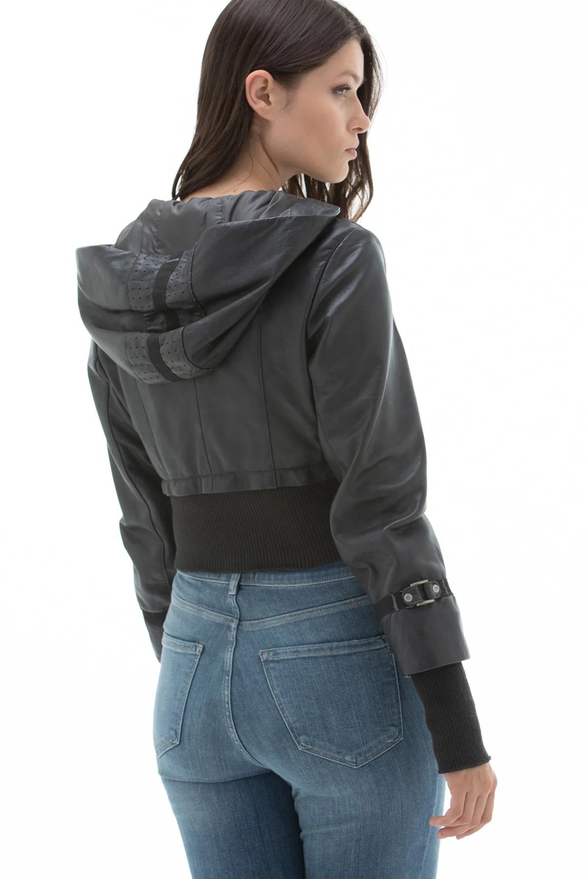 Lydia Black Women Bomber Short Hoodie Leather Jacket