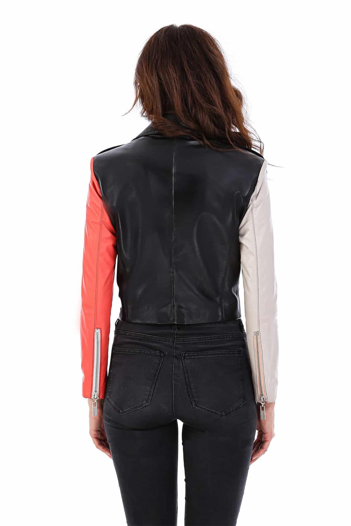 Gabriella Women Black Leather Jacket With Stylish Sleeves