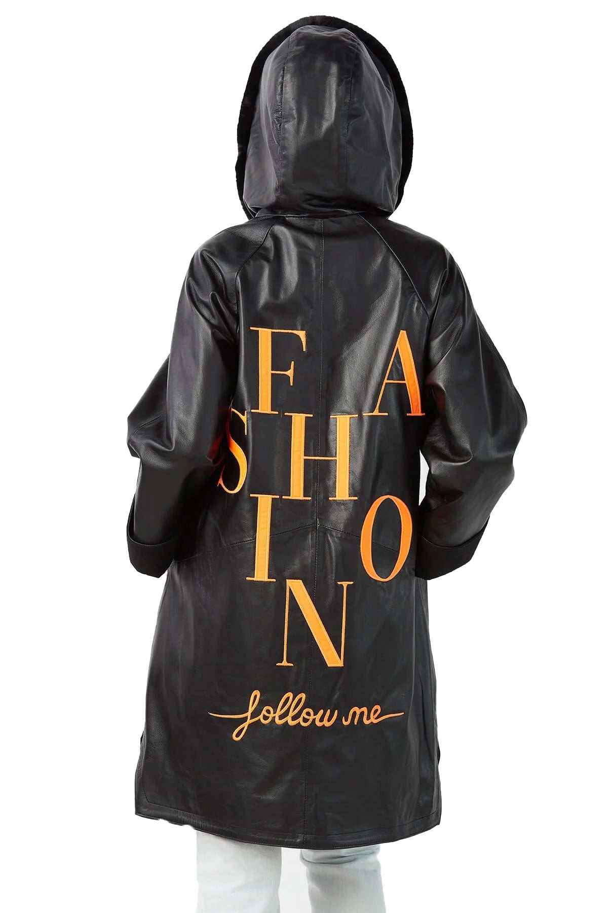 Riley Black Leather Coat For Women With Hood