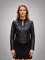 Women's Black Leather Short Jacket