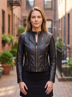 Women's Black Leather Short Jacket