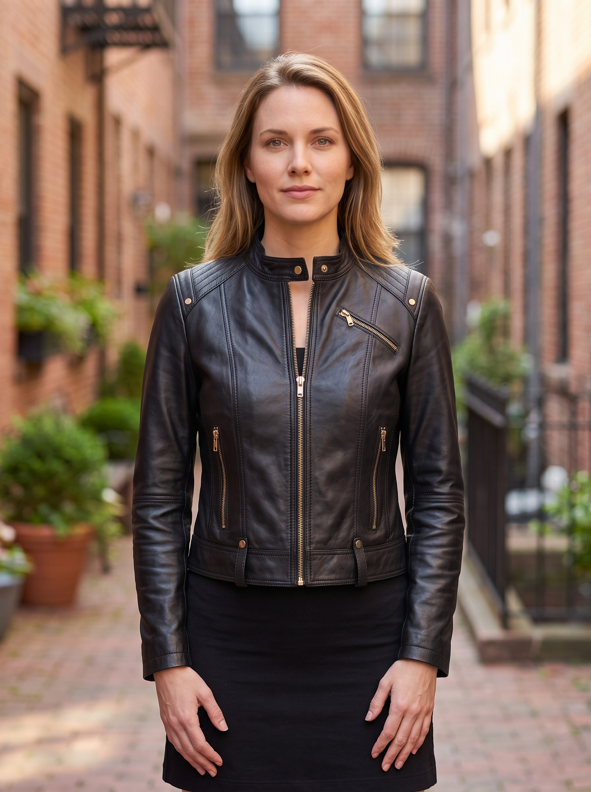 Women's Black Leather Short Jacket